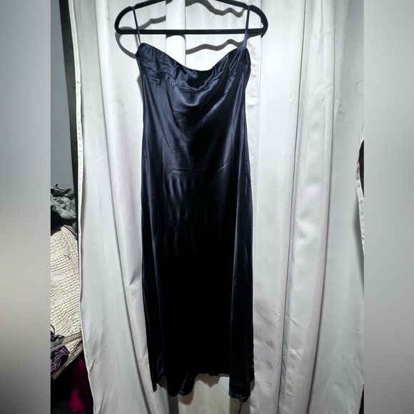 Quince Midnight Blue 100% Washable Silk Strapless midi Dress - Picture 3 of 14